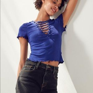 Urban Outfitters Ribbed lace up v neck